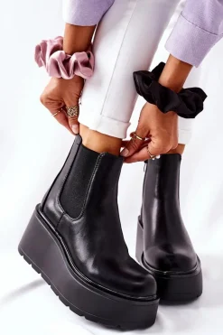 Czarne Botki|Botki Zimowe Damskie>Boto Ocieplane Botki Czarne Montiano