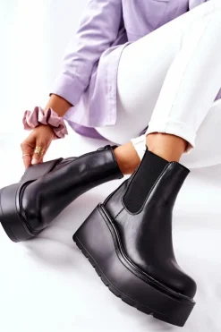 Czarne Botki|Botki Zimowe Damskie>Boto Ocieplane Botki Czarne Montiano