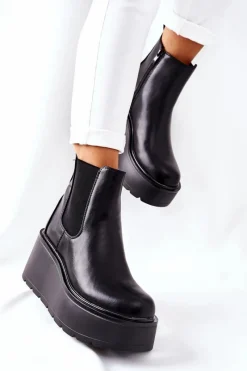 Czarne Botki|Botki Zimowe Damskie><noscript><img width=