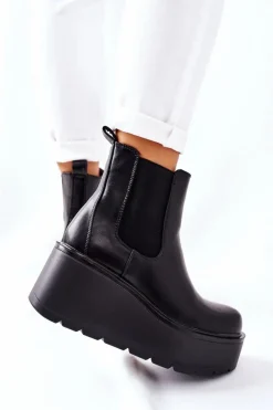 Czarne Botki|Botki Zimowe Damskie><noscript><img width=