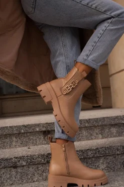 Botki Zimowe Damskie|Brązowe I Beżowe Botki><noscript><img width=