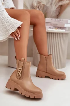 Botki Zimowe Damskie|Brązowe I Beżowe Botki><noscript><img width=