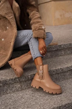 Botki Zimowe Damskie|Brązowe I Beżowe Botki><noscript><img width=