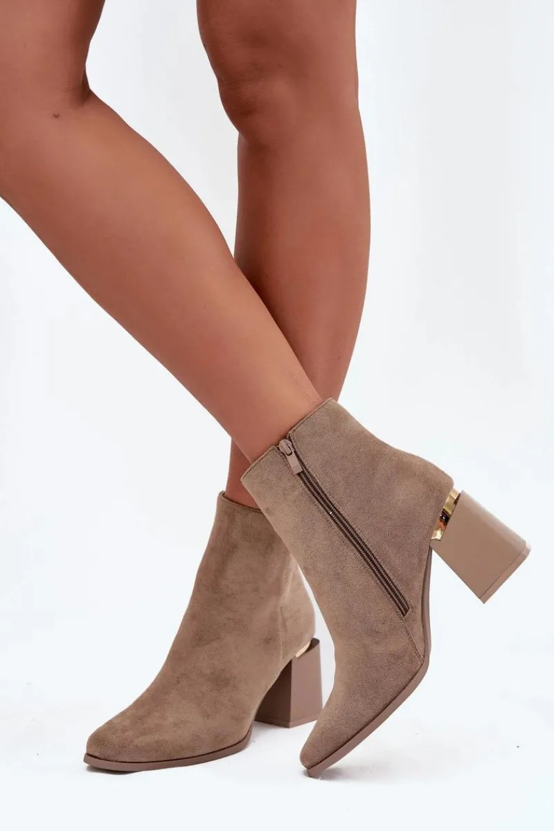 Online Boto Ocieplane Botki Damskie Na Słupku Z Eko Zamszu Beżowe Brivelle