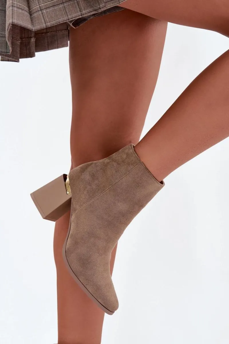 Online Boto Ocieplane Botki Damskie Na Słupku Z Eko Zamszu Beżowe Brivelle