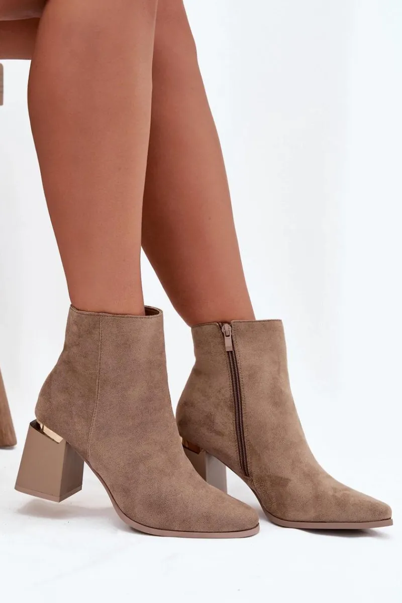 Online Boto Ocieplane Botki Damskie Na Słupku Z Eko Zamszu Beżowe Brivelle