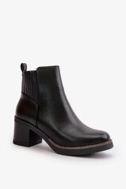 New Boto Ocieplane Botki Damskie Na Słupku Eko Skórzane Czarne Irittes