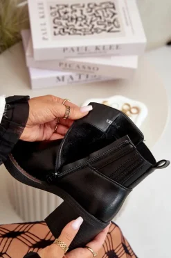 New Boto Ocieplane Botki Damskie Na Słupku Eko Skórzane Czarne Irittes