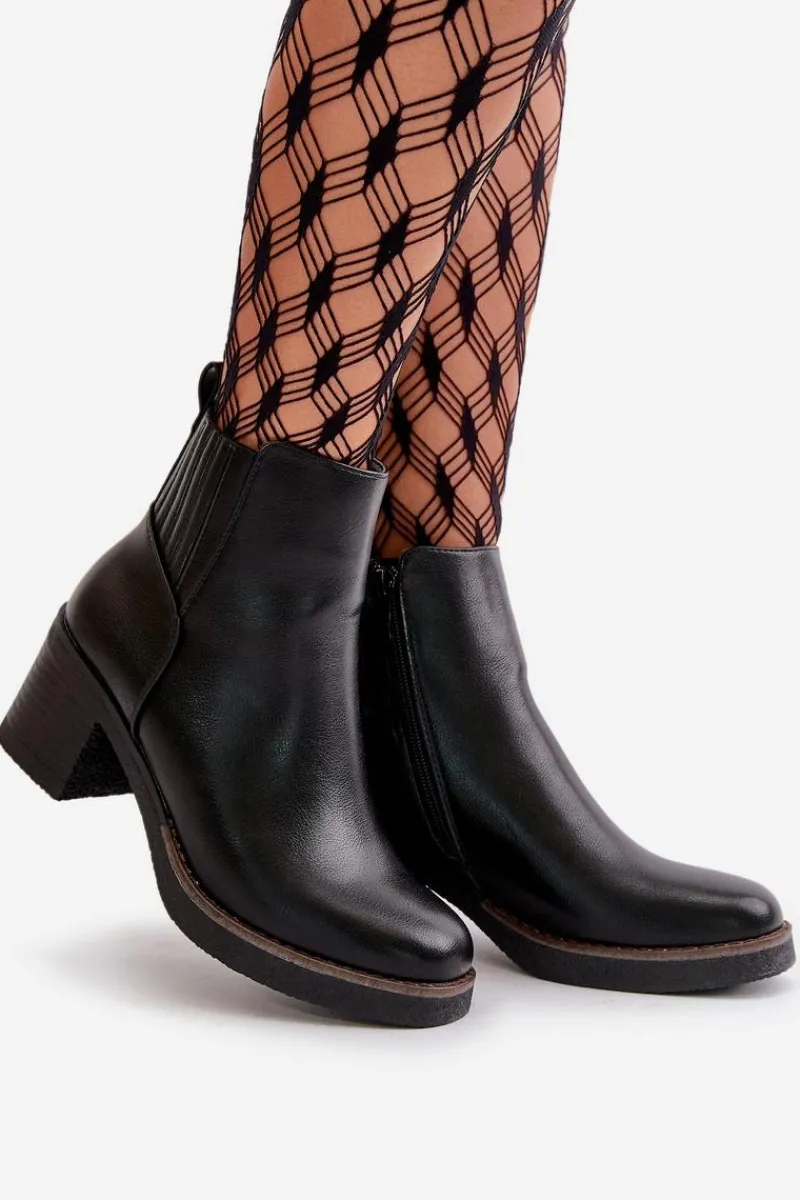 New Boto Ocieplane Botki Damskie Na Słupku Eko Skórzane Czarne Irittes