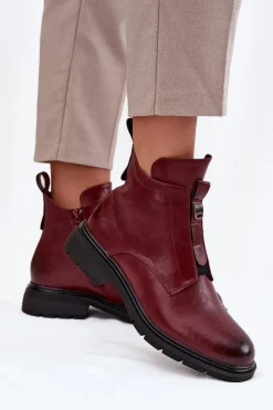 Botki Ocieplane|Czarne Botki>Boto Ocieplane Botki Damskie Na Zamek Z Ozdobnym Detalem Bordowe Roselle