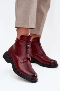 Botki Ocieplane|Czarne Botki>Boto Ocieplane Botki Damskie Na Zamek Z Ozdobnym Detalem Bordowe Roselle