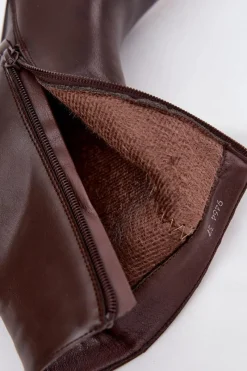 Hot Ocieplane Botki Damskie Na Szpilce Eko Skórzane Czekoladowe Nolisse Damskie Botki Ocieplane|Botki Na Obcasie