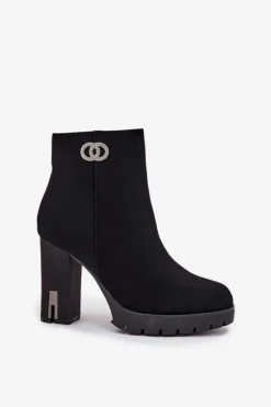 Best Ocieplane Botki Damskie Na Słupku Z Ozdobnym Detalem Czarne Vessara Damskie Botki Ocieplane|Botki Na Słupku