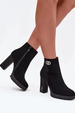 Best Ocieplane Botki Damskie Na Słupku Z Ozdobnym Detalem Czarne Vessara Damskie Botki Ocieplane|Botki Na Słupku