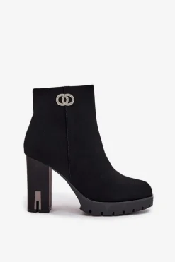 Best Ocieplane Botki Damskie Na Słupku Z Ozdobnym Detalem Czarne Vessara Damskie Botki Ocieplane|Botki Na Słupku