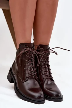 Sale Ocieplane Botki Damskie Na Klocku Vinceza 58602 Czekoladowe Damskie Botki Ocieplane|Botki Sznurowane