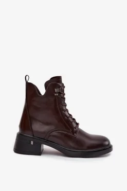 Sale Ocieplane Botki Damskie Na Klocku Vinceza 58602 Czekoladowe Damskie Botki Ocieplane|Botki Sznurowane