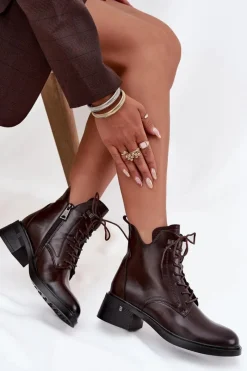 Sale Ocieplane Botki Damskie Na Klocku Vinceza 58602 Czekoladowe Damskie Botki Ocieplane|Botki Sznurowane