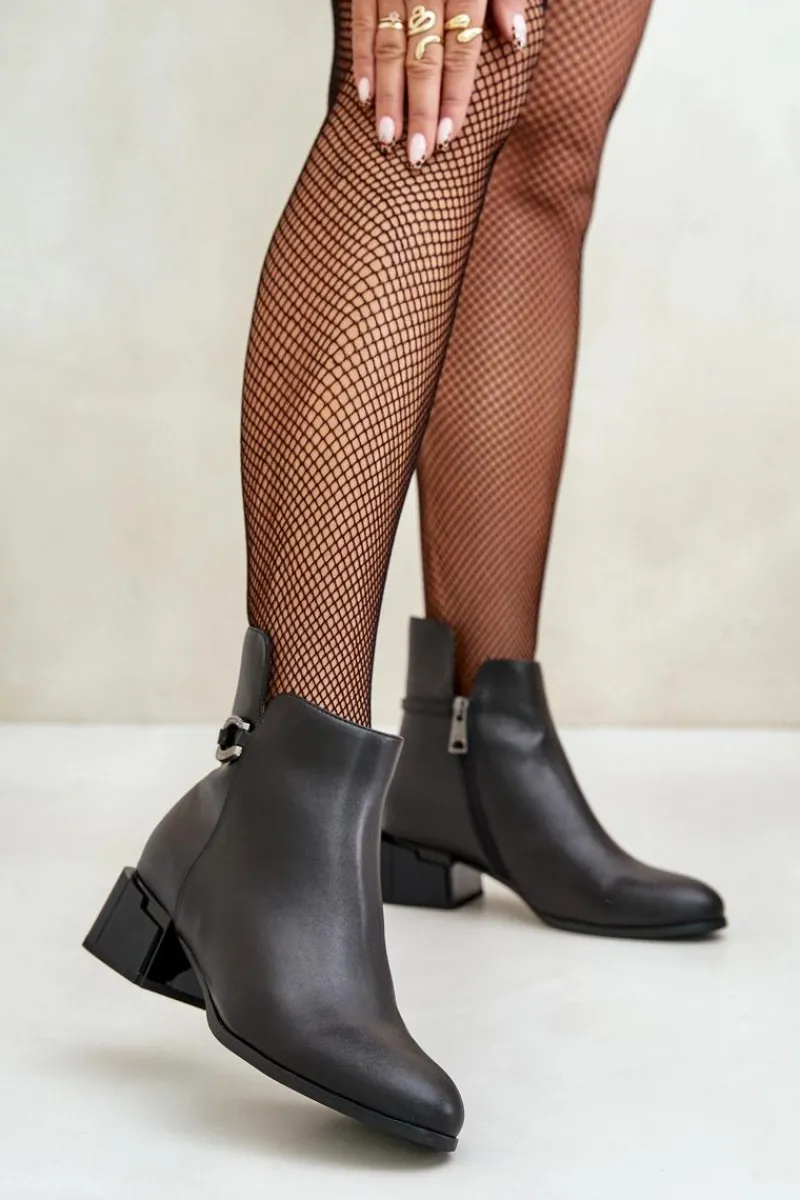 Clearance Ocieplane Botki Damskie Na Obcasie Zapinane Na Zamek Czarne Vinceza 66724 Damskie Botki Ocieplane|Botki Skórzane