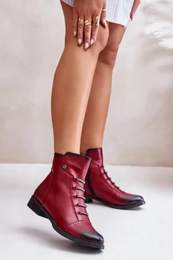 Botki Ocieplane|Czarne Botki>Boto Ocieplane Botki Damskie Na Płaskim Obcasie Bordowe Labise