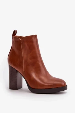 Sale Ocieplane Botki Damskie Na Słupku Eko Skórzane Brązowe Teresine Damskie Czarne Botki|Brązowe I Beżowe Botki