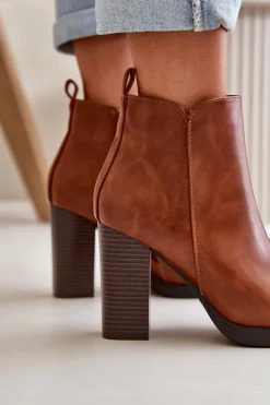 Sale Ocieplane Botki Damskie Na Słupku Eko Skórzane Brązowe Teresine Damskie Czarne Botki|Brązowe I Beżowe Botki