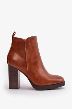 Sale Ocieplane Botki Damskie Na Słupku Eko Skórzane Brązowe Teresine Damskie Czarne Botki|Brązowe I Beżowe Botki