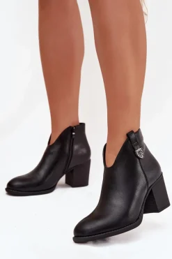 Botki Ocieplane|Botki Na Obcasie>Boto Ocieplane Botki Damskie Na Słupku Z Eko Skóry Czarne Talienne Czarny