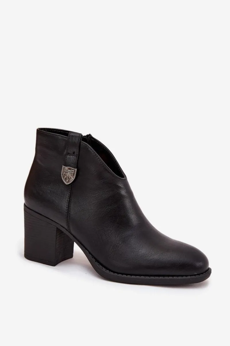 Botki Ocieplane|Botki Na Obcasie>Boto Ocieplane Botki Damskie Na Słupku Z Eko Skóry Czarne Talienne Czarny