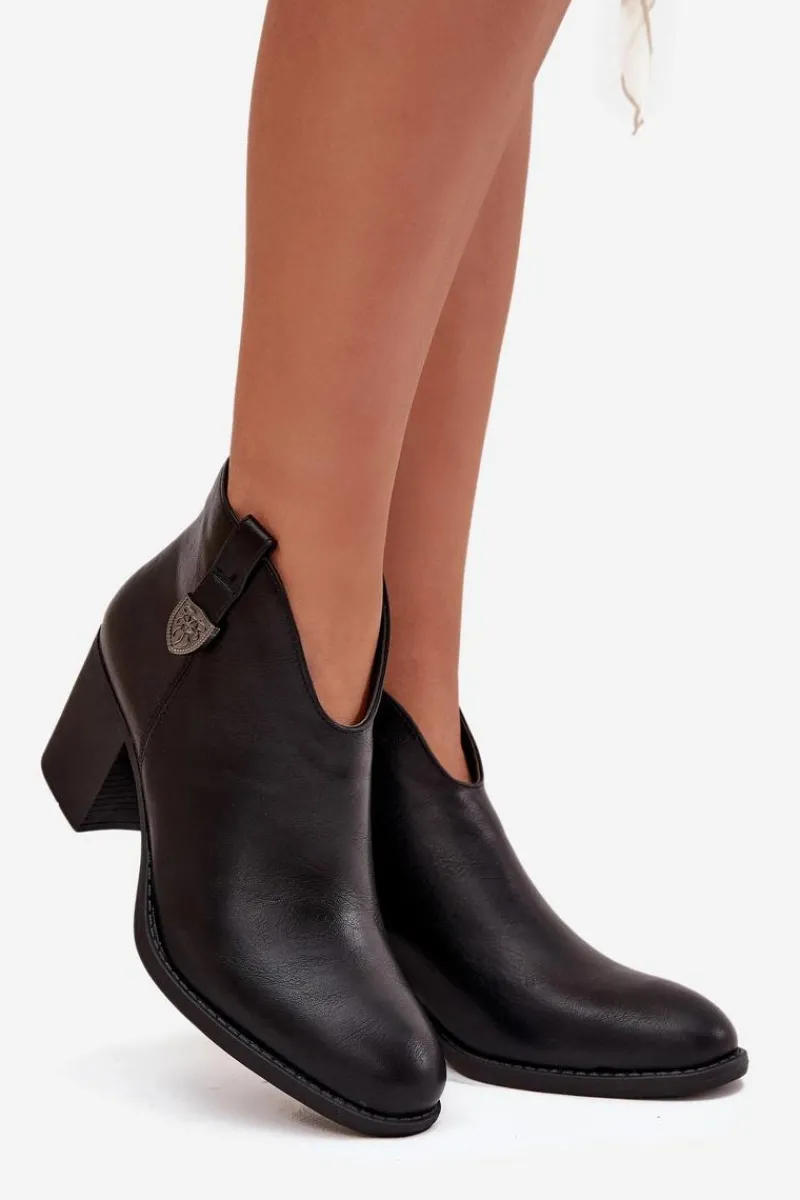 Botki Ocieplane|Botki Na Obcasie>Boto Ocieplane Botki Damskie Na Słupku Z Eko Skóry Czarne Talienne Czarny