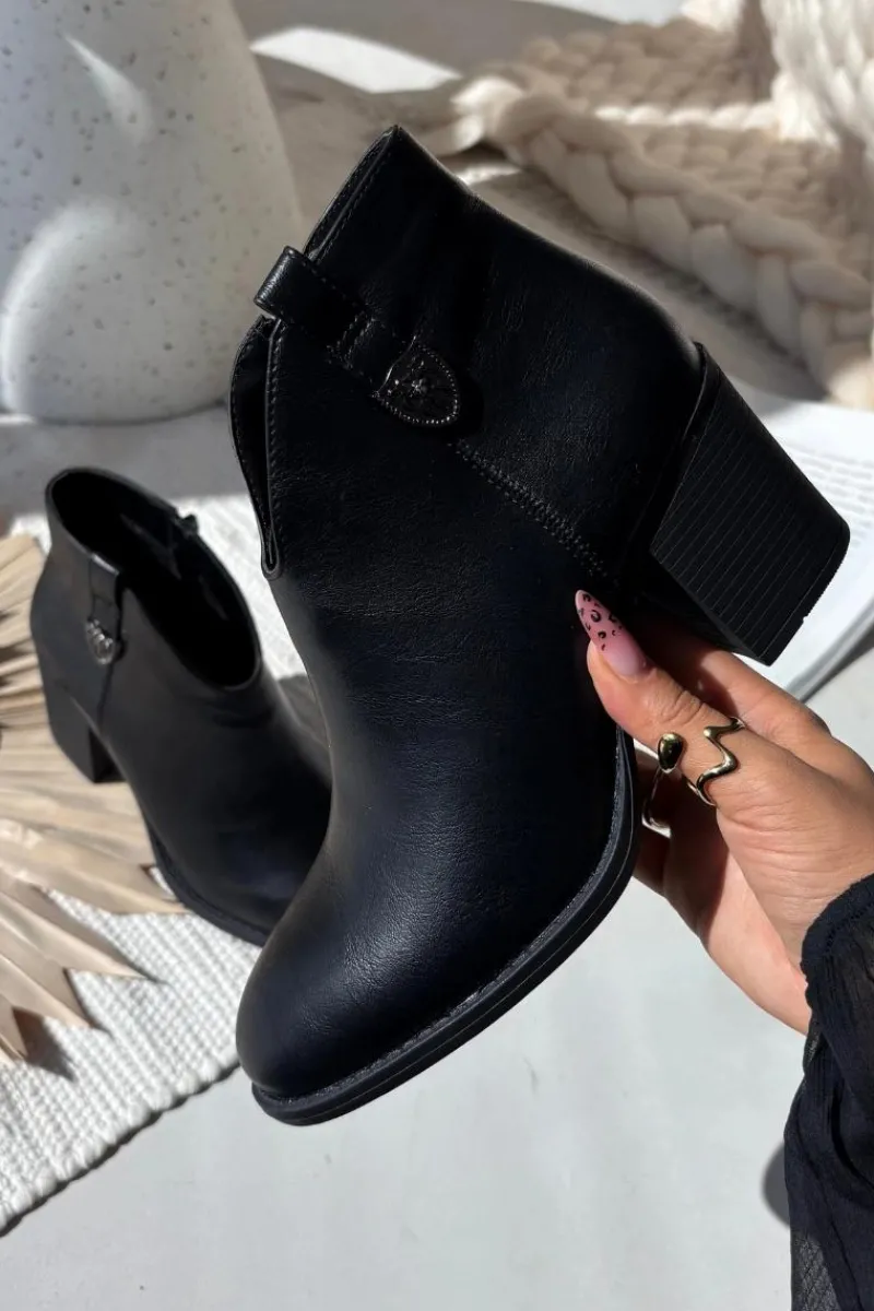 Botki Ocieplane|Botki Na Obcasie>Boto Ocieplane Botki Damskie Na Słupku Z Eko Skóry Czarne Talienne Czarny