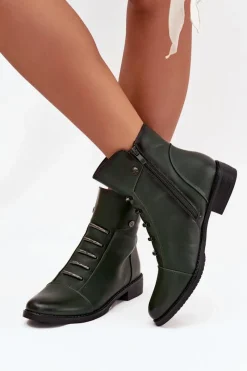 New Ocieplane Botki Damskie Na Płaskim Obcasie Zielone Labise Damskie Botki Ocieplane|Czarne Botki
