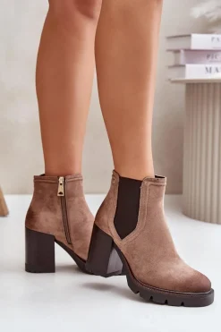 Clearance Buty damskie Vinceza Ocieplane Botki Damskie Na Słupku Z Eko Zamszu Vinceza 58356 Beżowe Beżowy