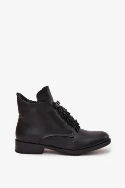 Damskie buty S.Barski Ocieplane Botki Damskie Na Płaskim Obcasie S.Barski HY42-713 Czarne