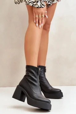 Botki Skórzane|Botki Na Słupku>Buty damskie Vinceza Ocieplane Botki Damskie Na Platformie I Słupku Czarne Vinceza 66715