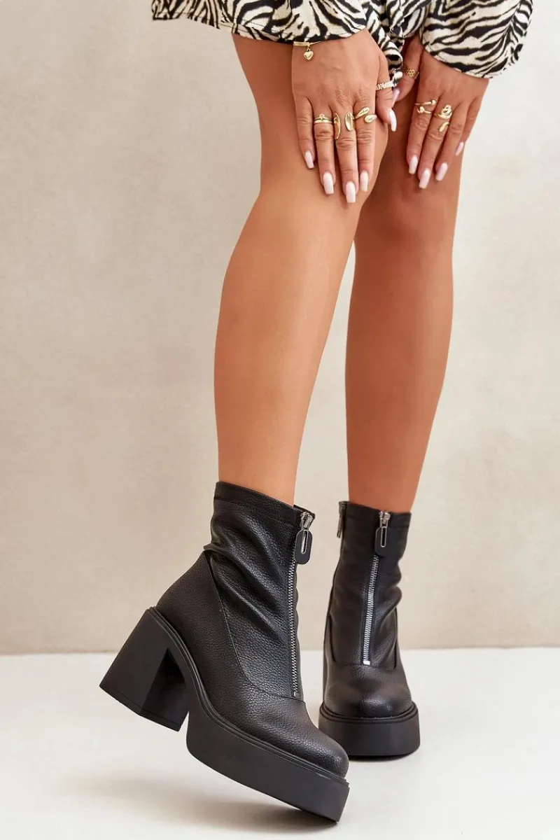 Botki Skórzane|Botki Na Słupku>Buty damskie Vinceza Ocieplane Botki Damskie Na Platformie I Słupku Czarne Vinceza 66715