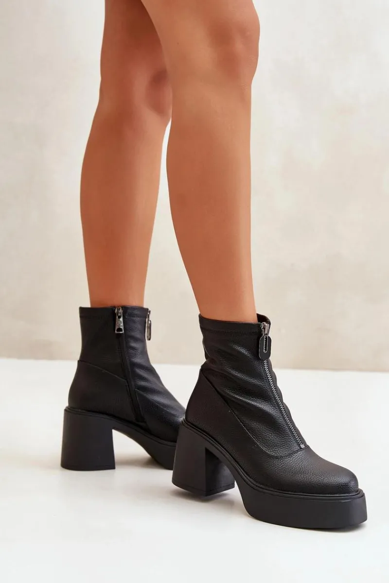 Botki Skórzane|Botki Na Słupku>Buty damskie Vinceza Ocieplane Botki Damskie Na Platformie I Słupku Czarne Vinceza 66715