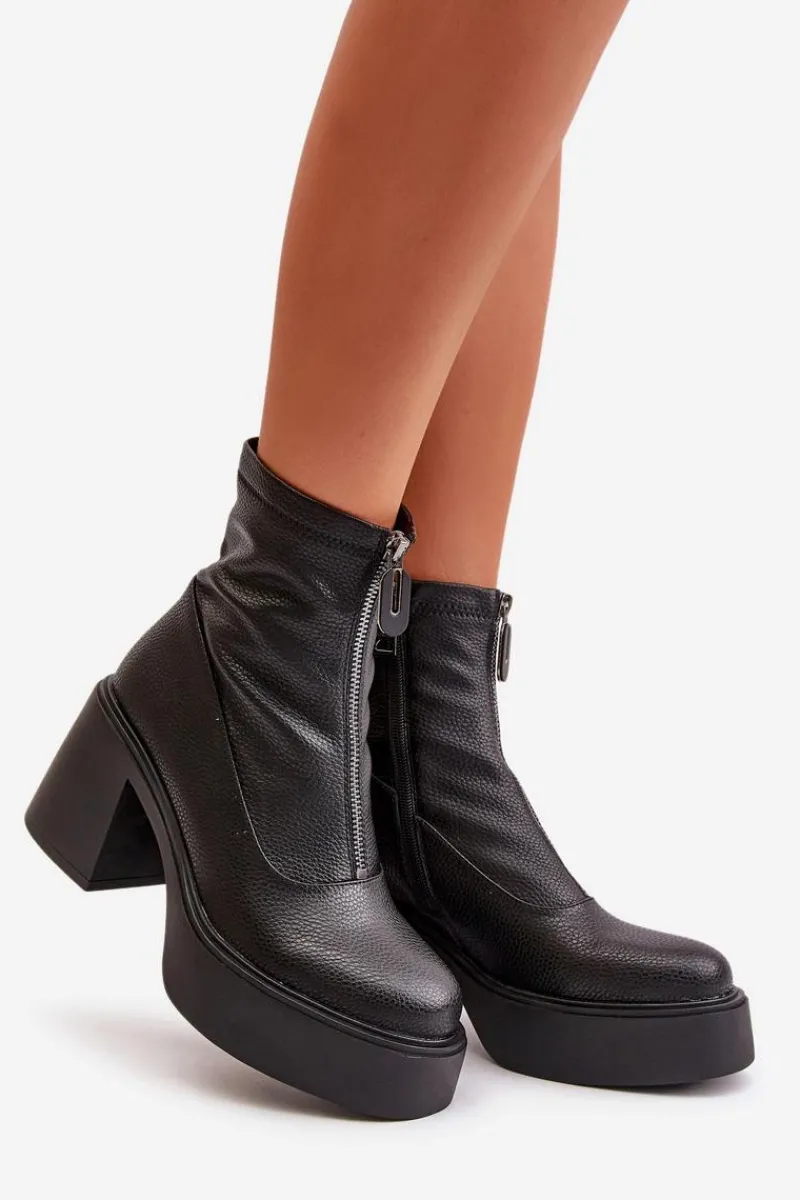 Botki Skórzane|Botki Na Słupku>Buty damskie Vinceza Ocieplane Botki Damskie Na Platformie I Słupku Czarne Vinceza 66715