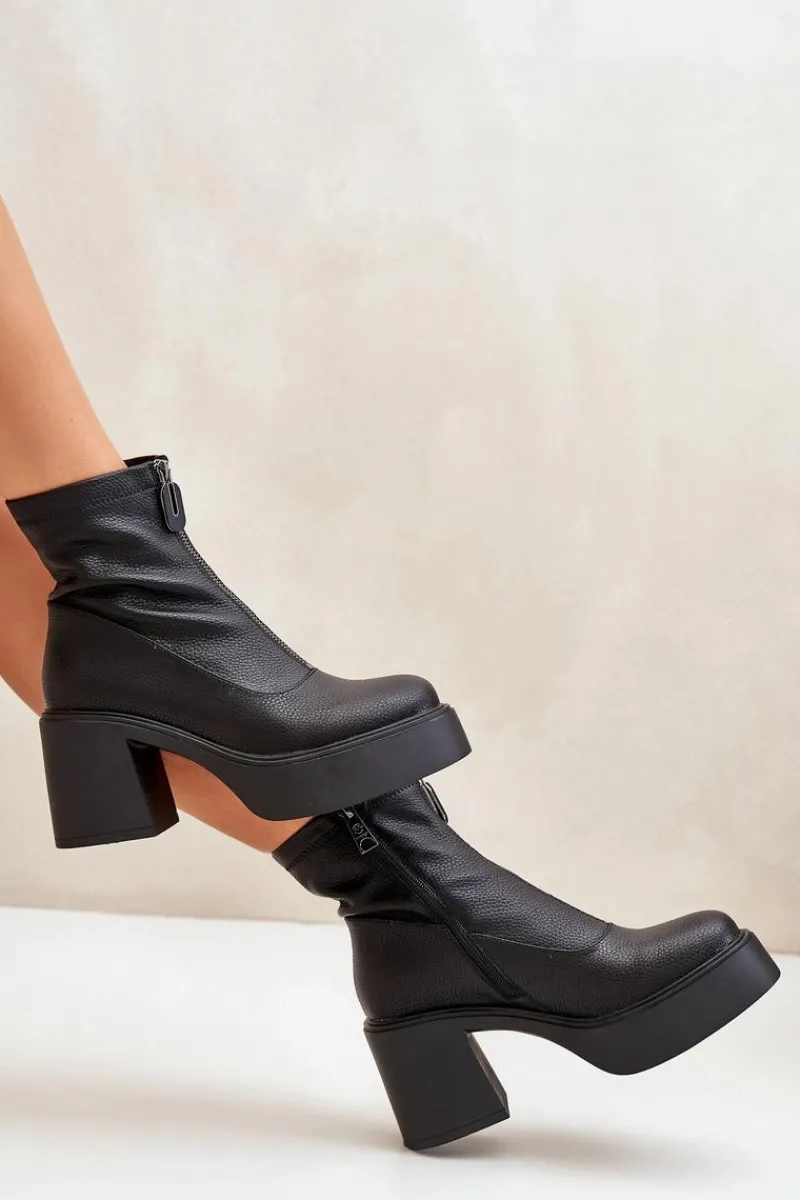 Botki Skórzane|Botki Na Słupku>Buty damskie Vinceza Ocieplane Botki Damskie Na Platformie I Słupku Czarne Vinceza 66715