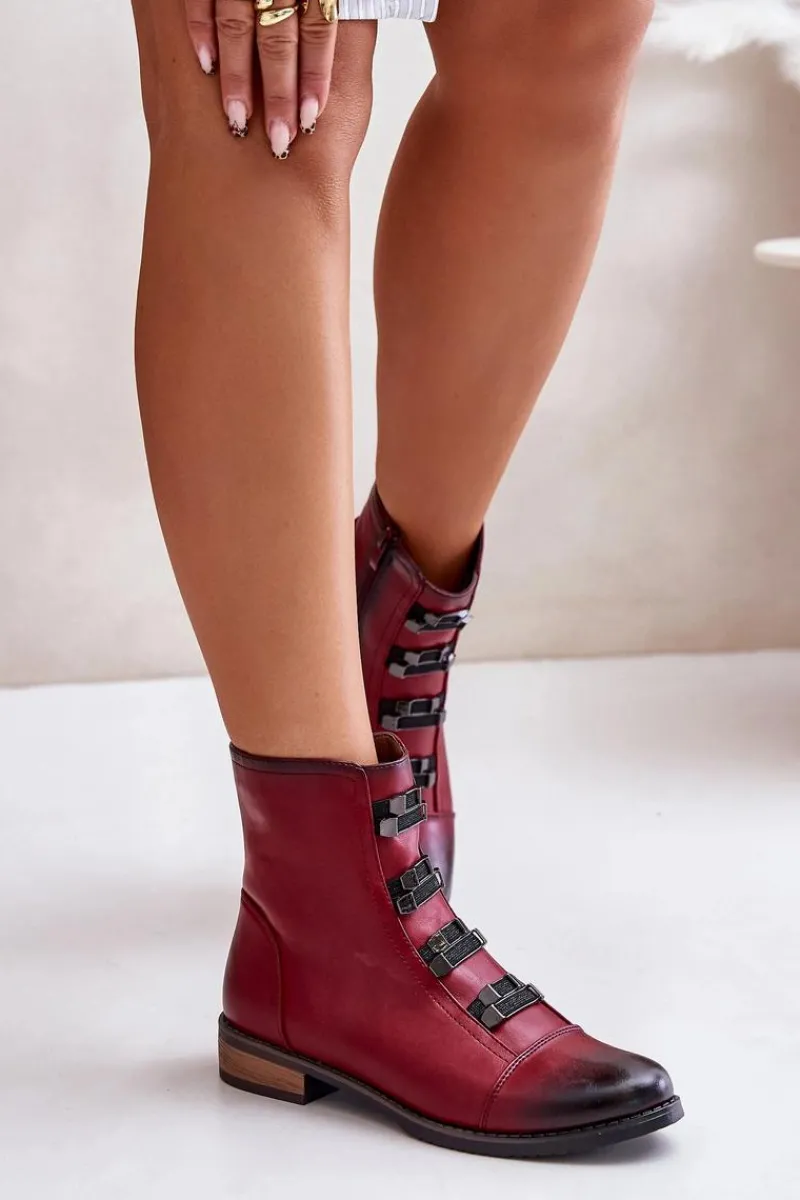 Boto Ocieplane Botki Damskie Na Zamek Bordowe Evalith