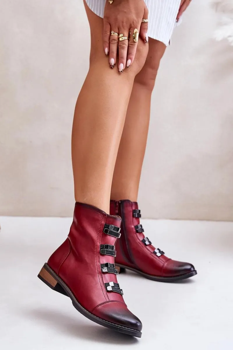 Boto Ocieplane Botki Damskie Na Zamek Bordowe Evalith