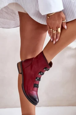 Boto Ocieplane Botki Damskie Na Zamek Bordowe Evalith