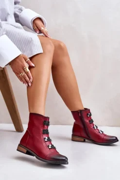 Boto Ocieplane Botki Damskie Na Zamek Bordowe Evalith