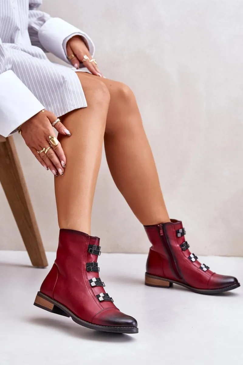 Boto Ocieplane Botki Damskie Na Zamek Bordowe Evalith