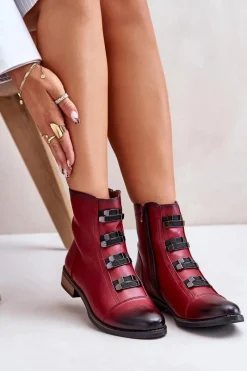 Boto Ocieplane Botki Damskie Na Zamek Bordowe Evalith
