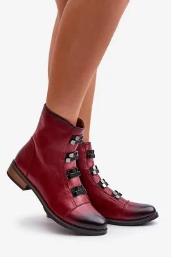 Boto Ocieplane Botki Damskie Na Zamek Bordowe Evalith