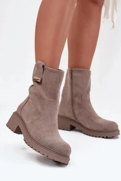 Online Boto Ocieplane Botki Damskie Na Niskim Obcasie Szare Mirellea