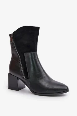 Clearance Ocieplane Botki Damskie Na Obcasie Słupku Czarne Relabina Damskie Botki Ocieplane|Czarne Botki