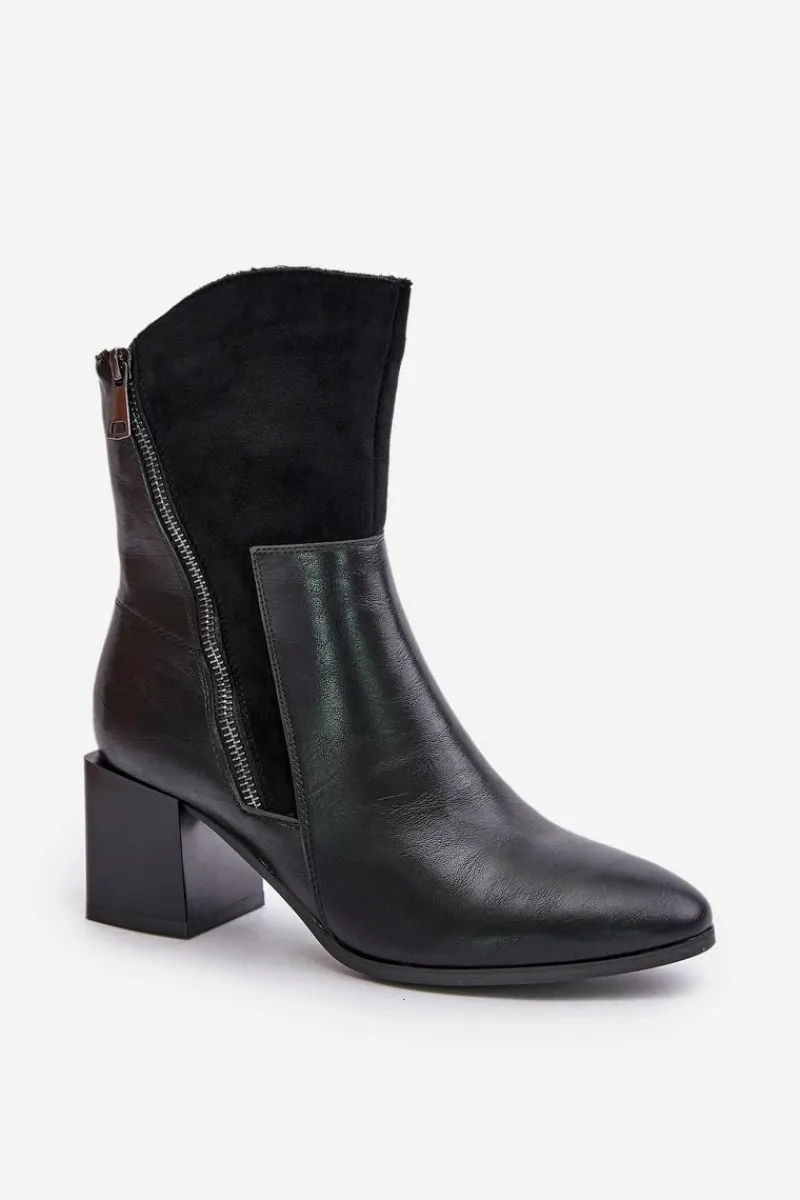 Clearance Ocieplane Botki Damskie Na Obcasie Słupku Czarne Relabina Damskie Botki Ocieplane|Czarne Botki