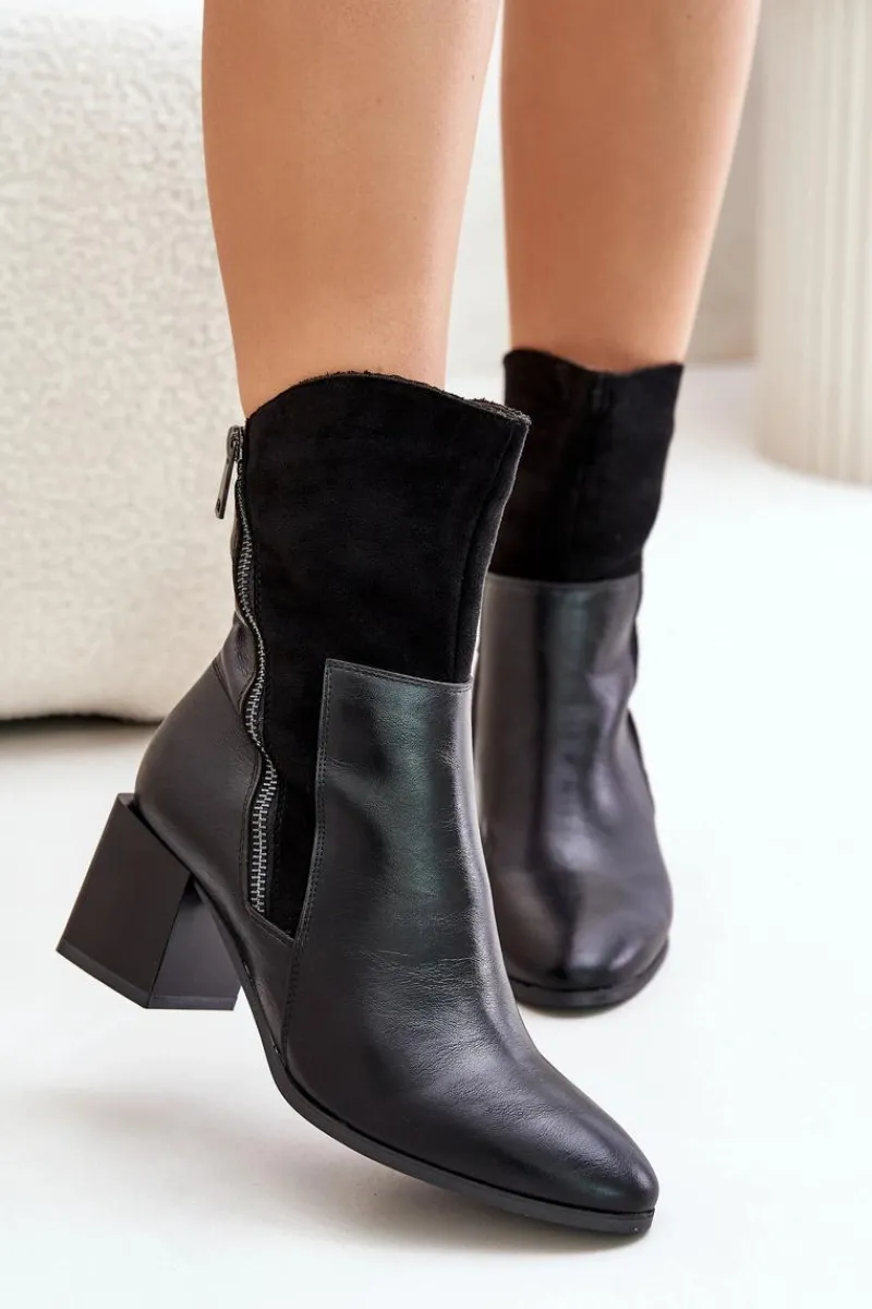Clearance Ocieplane Botki Damskie Na Obcasie Słupku Czarne Relabina Damskie Botki Ocieplane|Czarne Botki